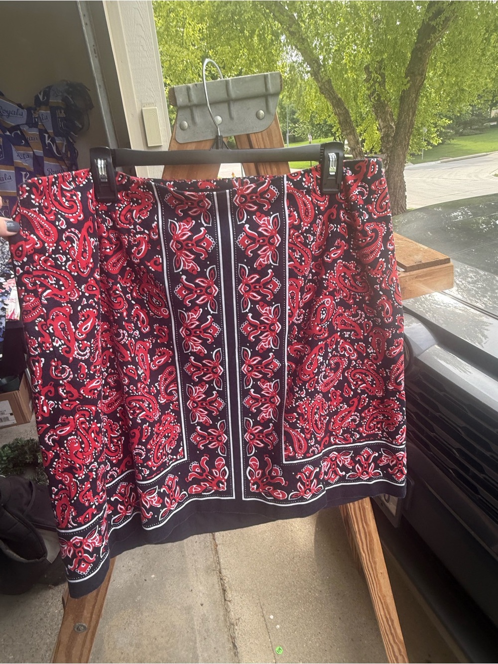 Talbots Navy Mini Skirt with Red Paisley Print